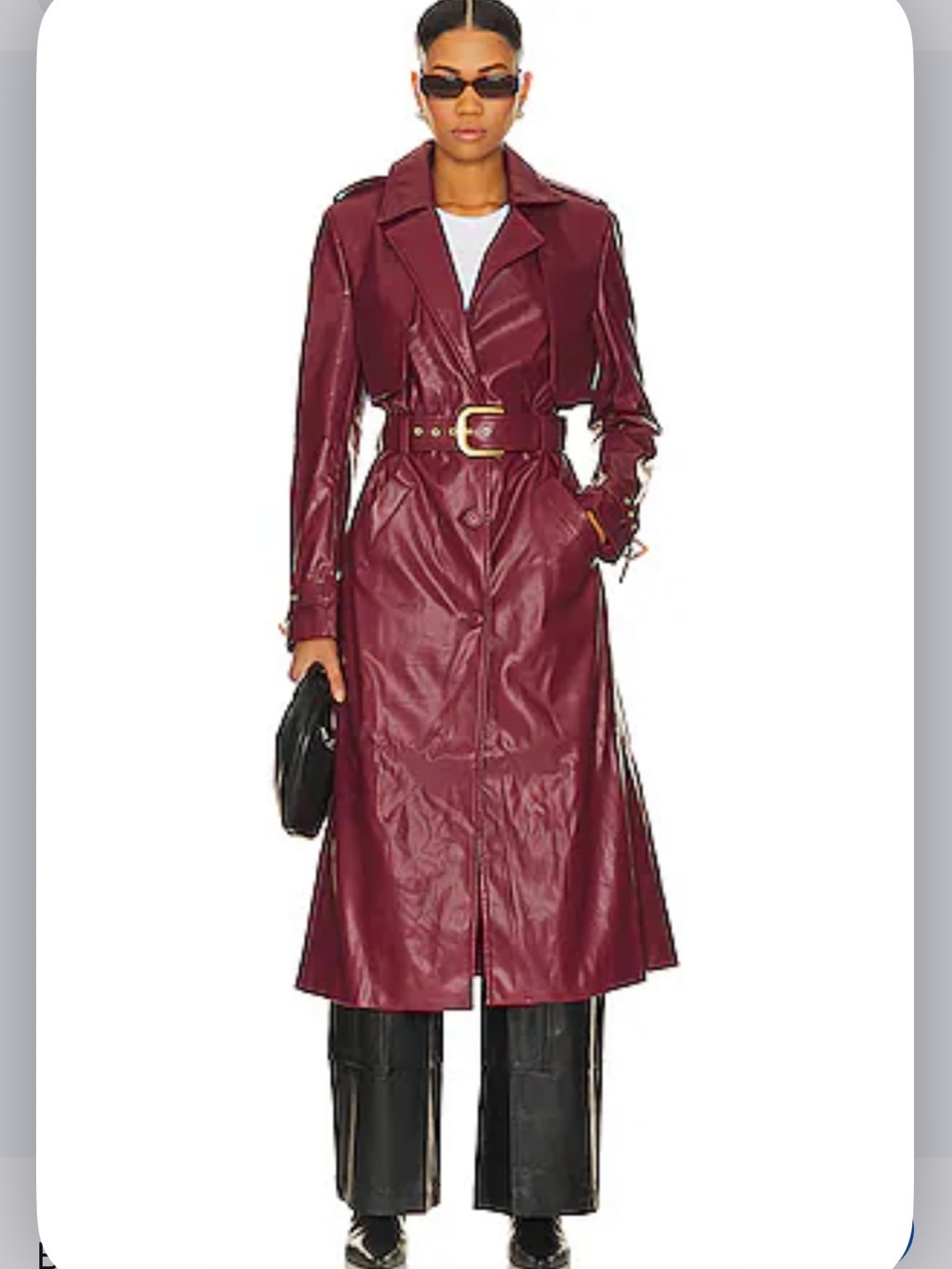 Bardot Faux Leather Trench Coat Burgundy belted Revolve flaw XS